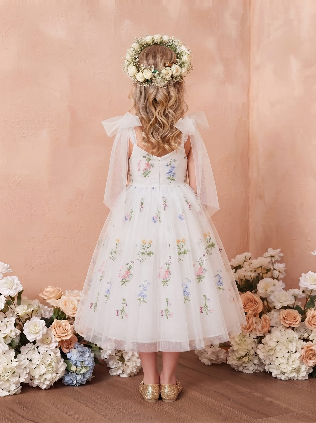 A-Line/Princess V-Neck Sleeveless Ankle-Length Flower Girl Dresses Tulle Floral