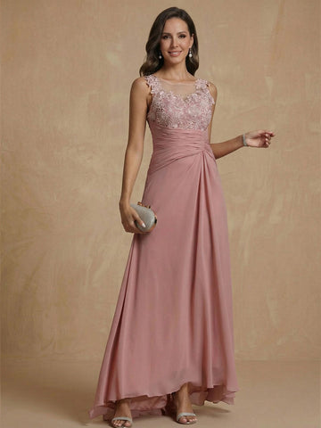 A-Line/Princess Crew Neck Sleeveless Chiffon Mother of the Bride Dresses with Applique