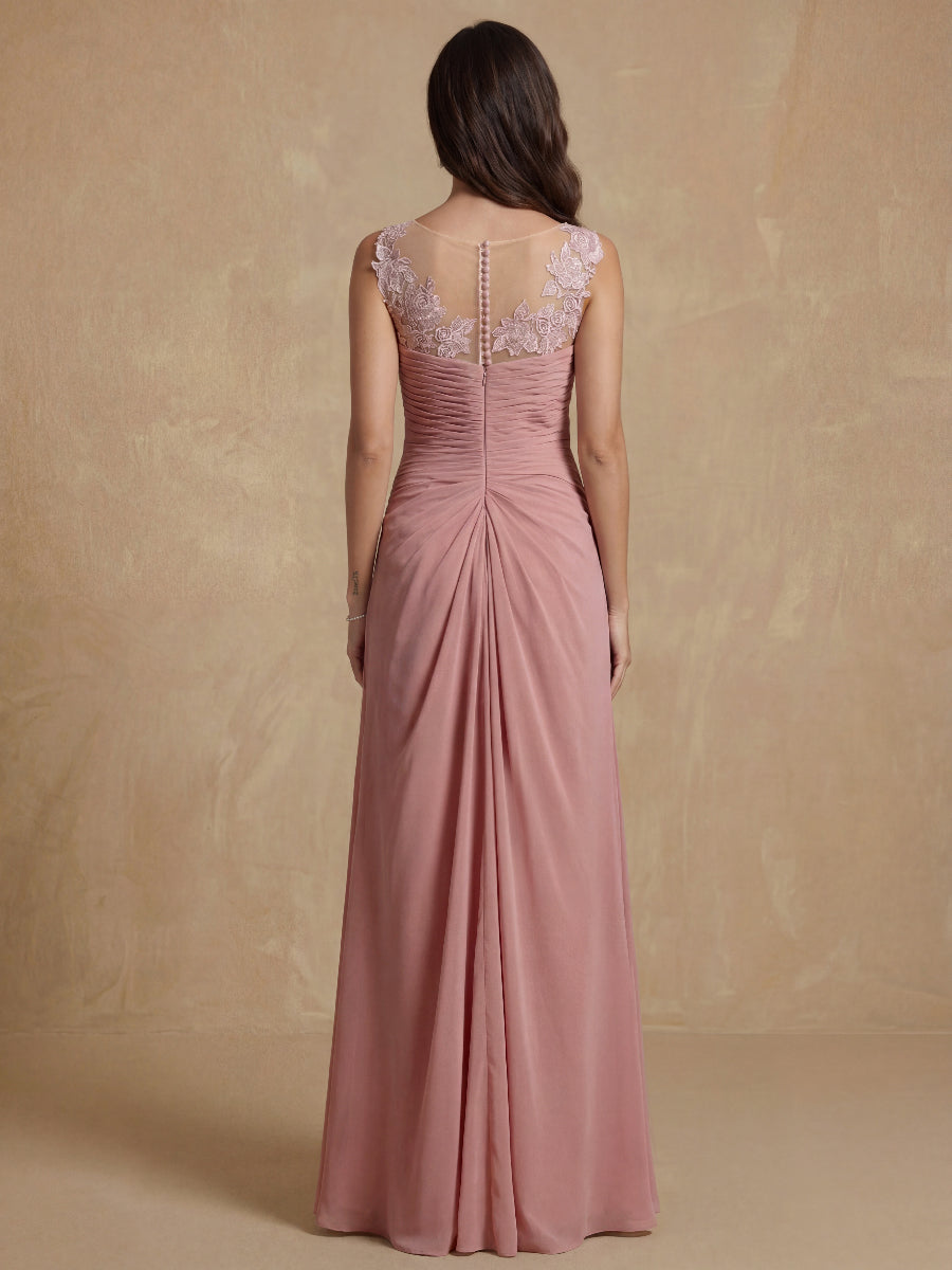 A-Line/Princess Crew Neck Sleeveless Chiffon Mother of the Bride Dresses with Applique