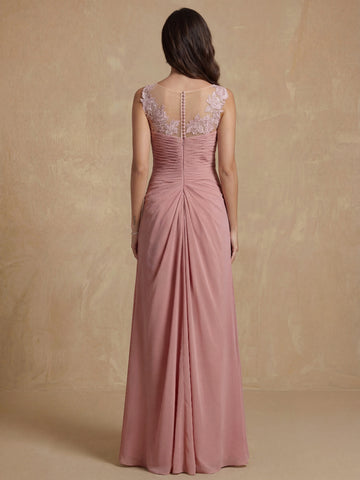 A-Line/Princess Crew Neck Sleeveless Chiffon Mother of the Bride Dresses with Applique