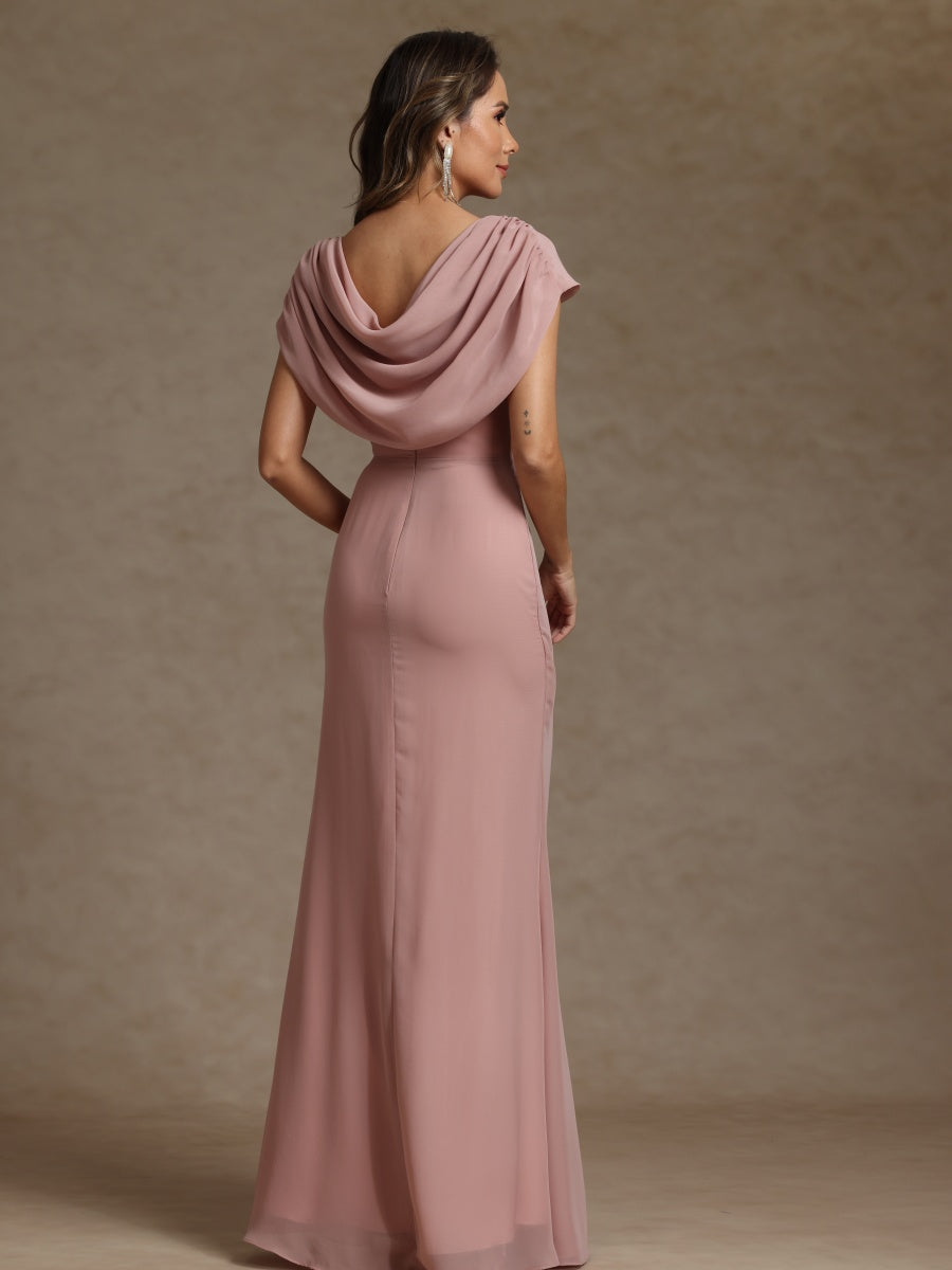 Sheath/Column Crew Nevk Short Sleeves Chiffon Mother of the Bride Dresses with Sash