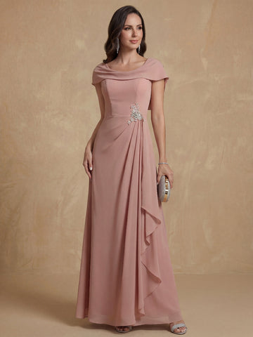 Sheath/Column Crew Nevk Short Sleeves Chiffon Mother of the Bride Dresses with Sash