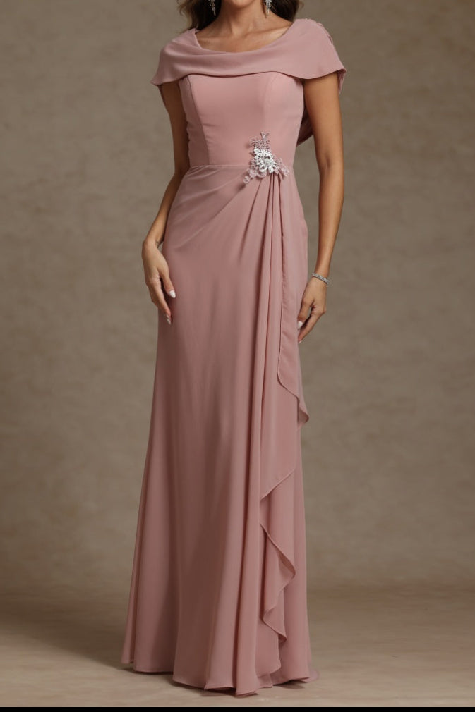 Sheath/Column Crew Nevk Short Sleeves Chiffon Mother of the Bride Dresses with Sash