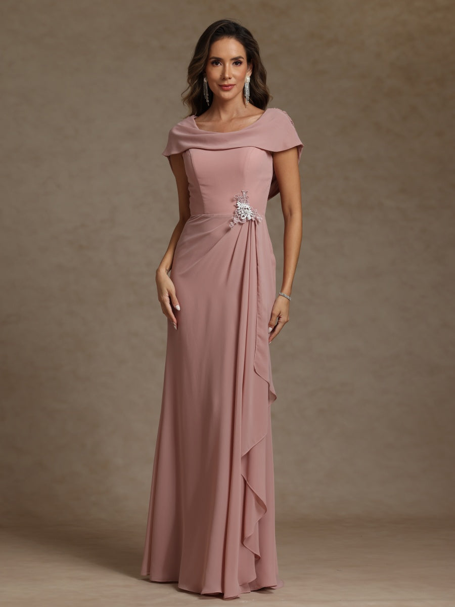 Sheath/Column Crew Nevk Short Sleeves Chiffon Mother of the Bride Dresses with Sash