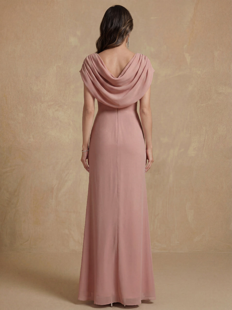 Sheath/Column Crew Nevk Short Sleeves Chiffon Mother of the Bride Dresses with Sash
