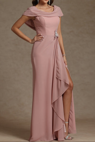Sheath/Column Crew Nevk Short Sleeves Chiffon Mother of the Bride Dresses with Sash