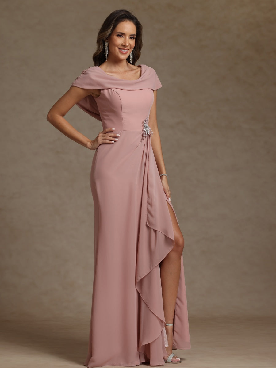 Sheath/Column Crew Nevk Short Sleeves Chiffon Mother of the Bride Dresses with Sash