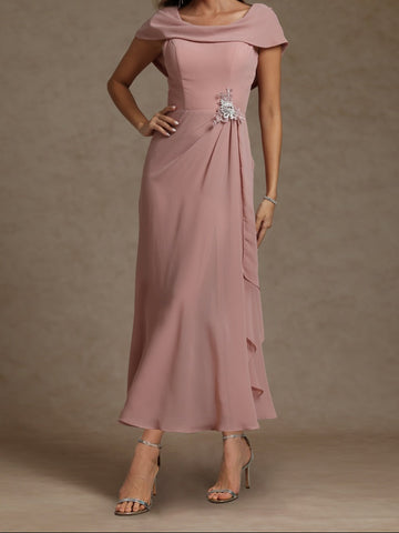 Sheath/Column Crew Nevk Short Sleeves Chiffon Mother of the Bride Dresses with Sash