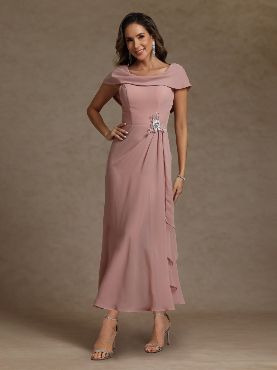 Sheath/Column Crew Nevk Short Sleeves Chiffon Mother of the Bride Dresses with Sash