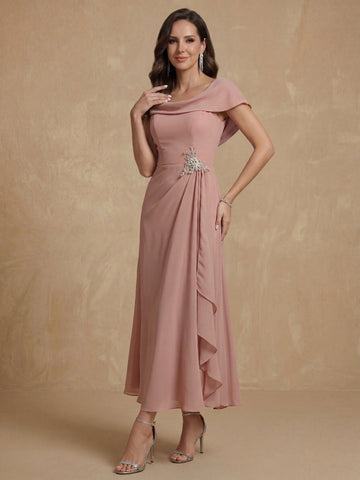 Sheath/Column Crew Nevk Short Sleeves Chiffon Mother of the Bride Dresses with Sash