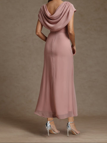 Sheath/Column Crew Nevk Short Sleeves Chiffon Mother of the Bride Dresses with Sash