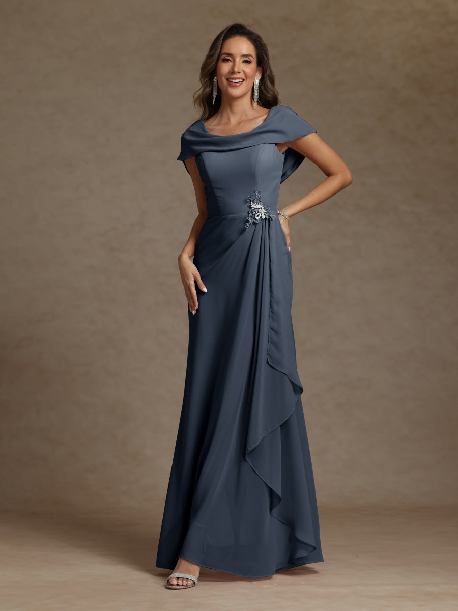 Sheath/Column Crew Nevk Short Sleeves Chiffon Mother of the Bride Dresses with Sash