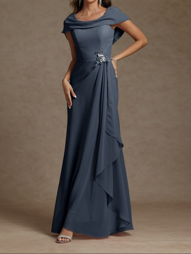 Sheath/Column Crew Nevk Short Sleeves Chiffon Mother of the Bride Dresses with Sash