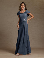 Sheath/Column Crew Nevk Short Sleeves Chiffon Mother of the Bride Dresses with Sash