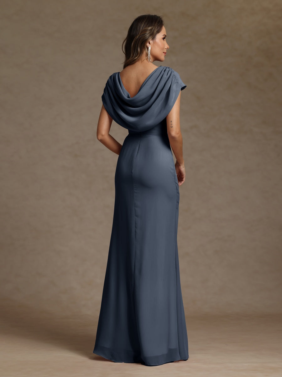 Sheath/Column Crew Nevk Short Sleeves Chiffon Mother of the Bride Dresses with Sash