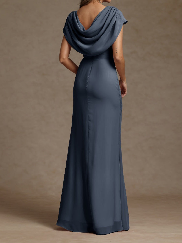 Sheath/Column Crew Nevk Short Sleeves Chiffon Mother of the Bride Dresses with Sash