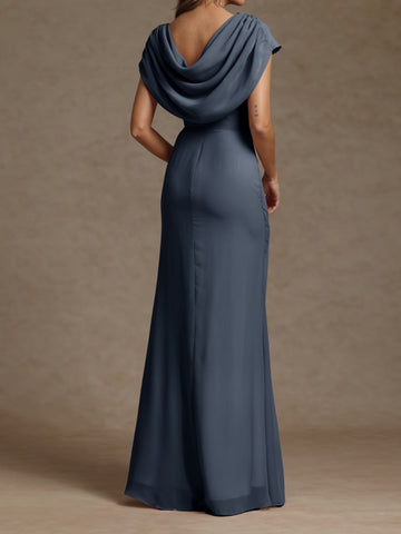 Sheath/Column Crew Nevk Short Sleeves Chiffon Mother of the Bride Dresses with Sash