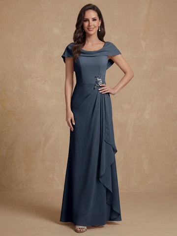 Sheath/Column Crew Nevk Short Sleeves Chiffon Mother of the Bride Dresses with Sash