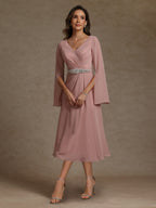 Chiffon Sheath/Column V-Neck Long Sleeves Mother of the Bride Dresses with Sash