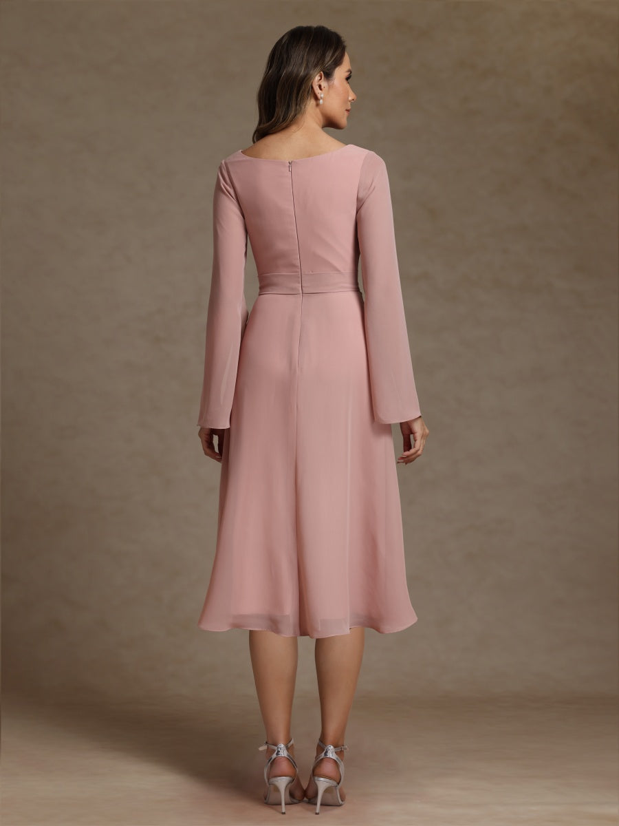 Chiffon Sheath/Column V-Neck Long Sleeves Mother of the Bride Dresses with Sash