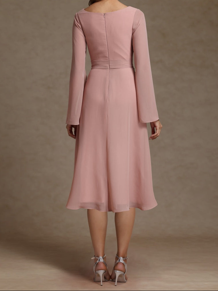 Chiffon Sheath/Column V-Neck Long Sleeves Mother of the Bride Dresses with Sash