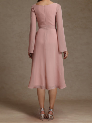 Chiffon Sheath/Column V-Neck Long Sleeves Mother of the Bride Dresses with Sash