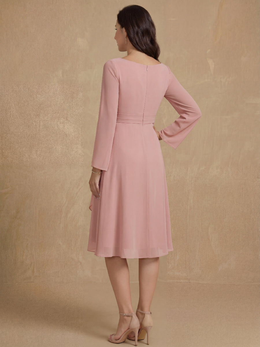 Chiffon Sheath/Column V-Neck Long Sleeves Mother of the Bride Dresses with Sash