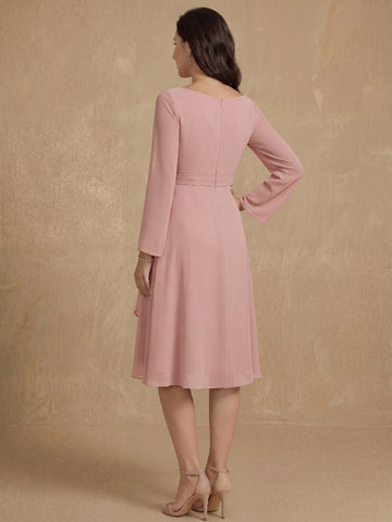 Chiffon Sheath/Column V-Neck Long Sleeves Mother of the Bride Dresses with Sash