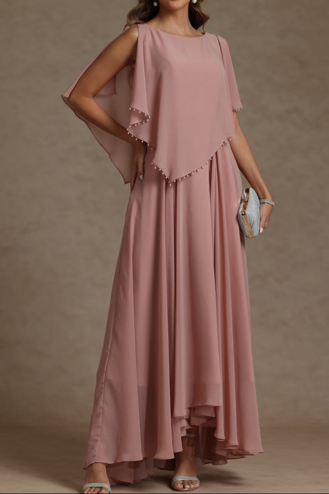 A-Line/Princess Crew Neck Short Sleeves Mother of the Bride Dresses With Beading