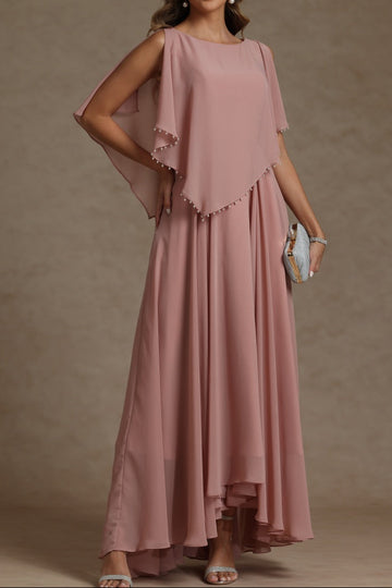 A-Line/Princess Crew Neck Short Sleeves Mother of the Bride Dresses With Beading
