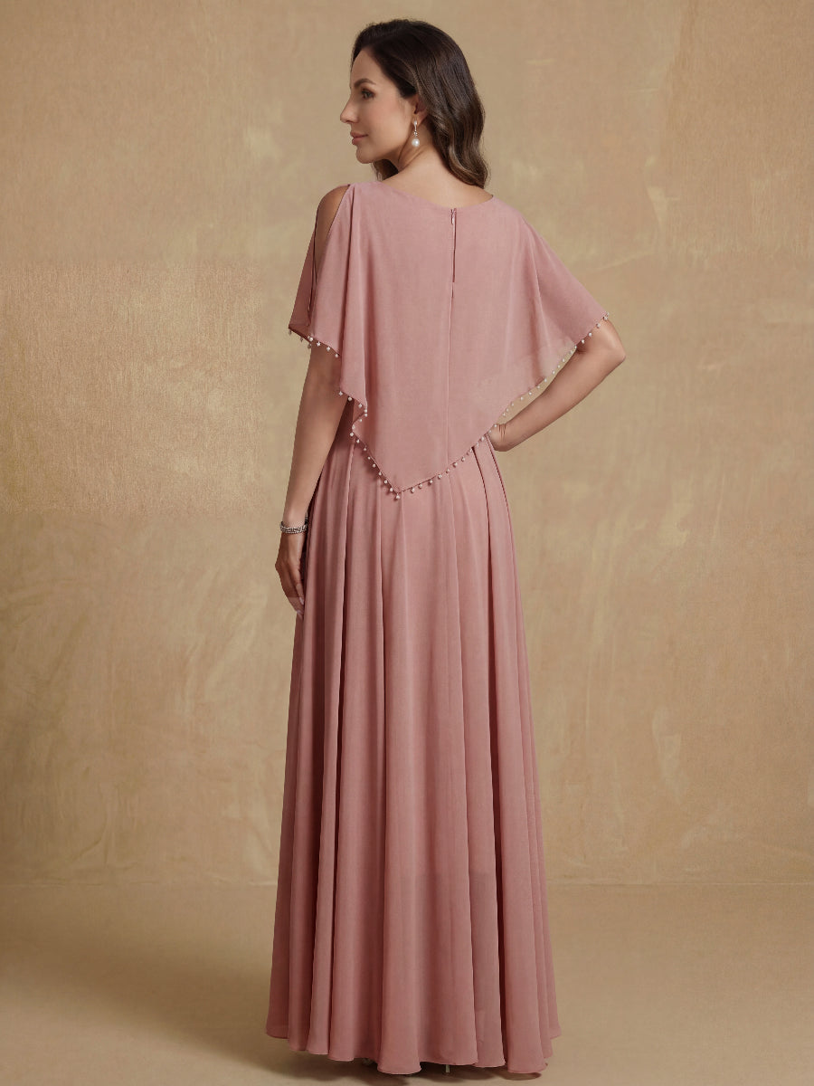 A-Line/Princess Crew Neck Short Sleeves Mother of the Bride Dresses With Beading