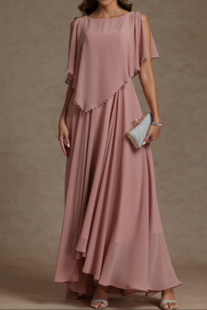 A-Line/Princess Crew Neck Short Sleeves Mother of the Bride Dresses With Beading