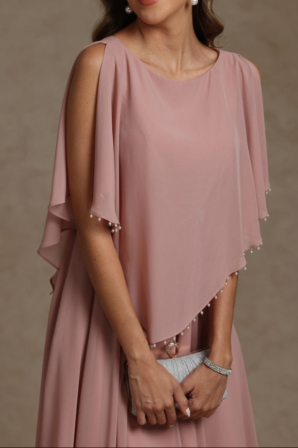 A-Line/Princess Crew Neck Short Sleeves Mother of the Bride Dresses With Beading