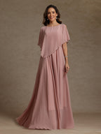 A-Line/Princess Crew Neck Short Sleeves Mother of the Bride Dresses With Beading