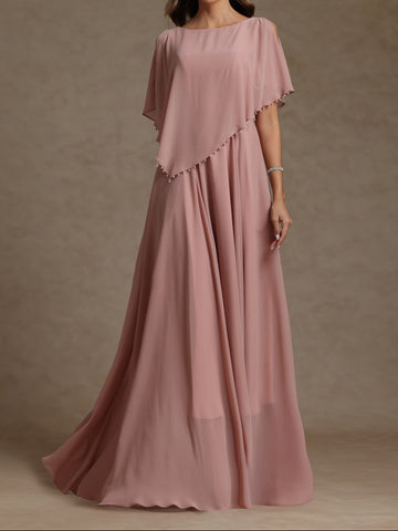 A-Line/Princess Crew Neck Short Sleeves Mother of the Bride Dresses With Beading