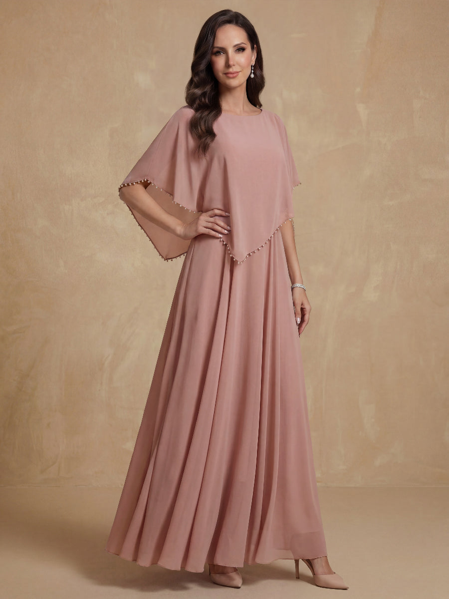 A-Line/Princess Crew Neck Short Sleeves Mother of the Bride Dresses With Beading