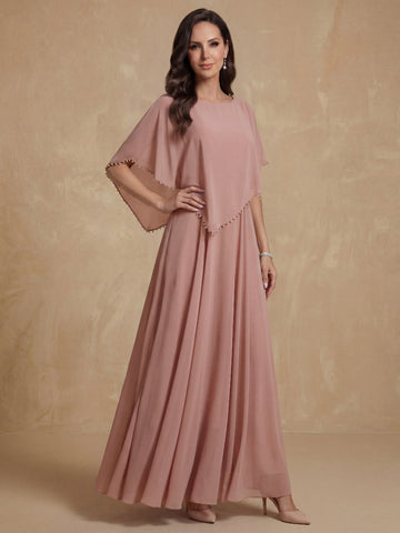 A-Line/Princess Crew Neck Short Sleeves Mother of the Bride Dresses With Beading