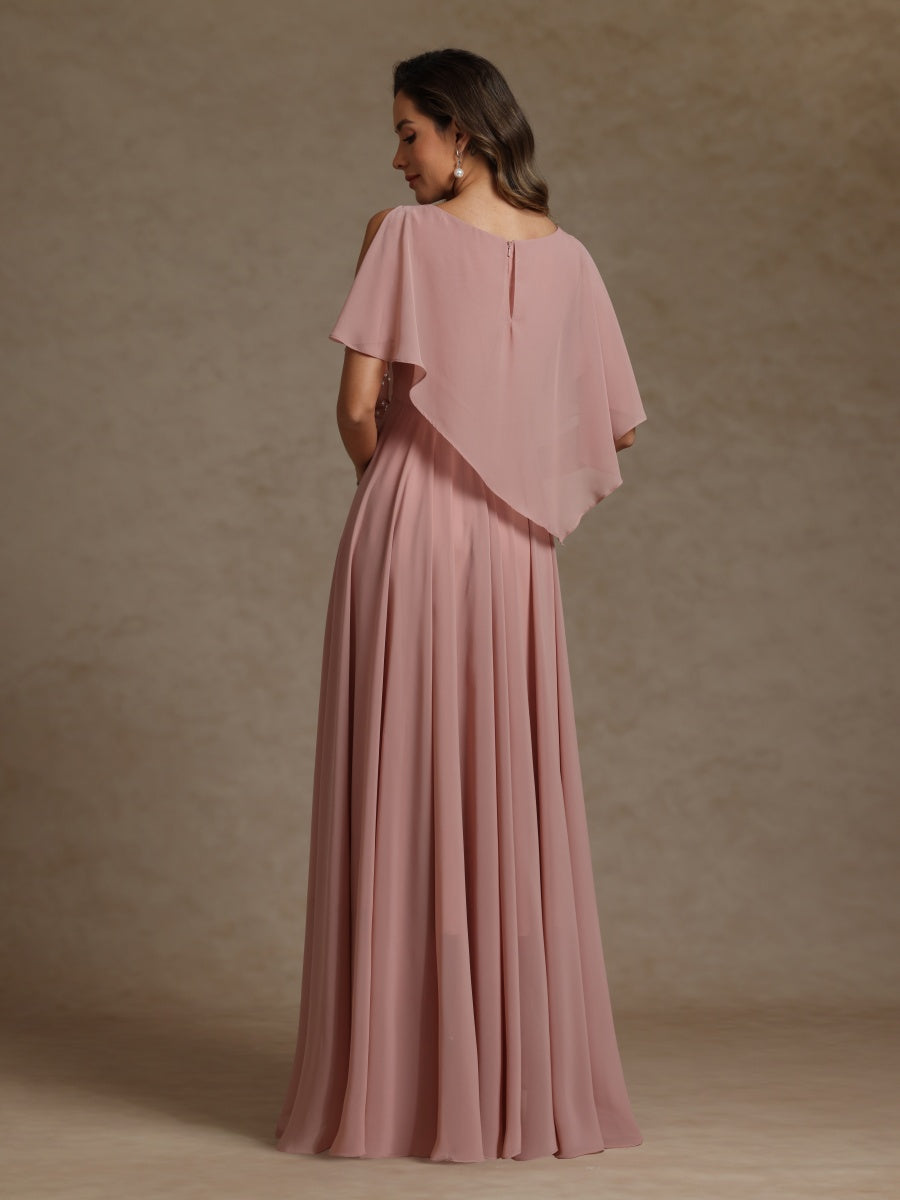 A-Line/Princess Crew Neck Short Sleeves Mother of the Bride Dresses With Beading