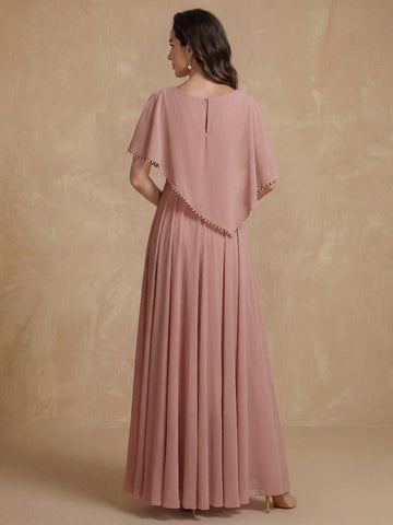 A-Line/Princess Crew Neck Short Sleeves Mother of the Bride Dresses With Beading