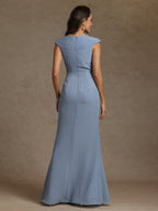Sheath/Column V-Neck Sleeveless Ruched Long Mother of the Bride Dresses