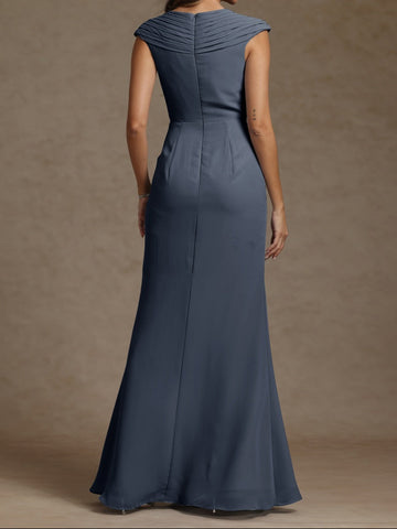 Sheath/Column V-Neck Sleeveless Ruched Long Mother of the Bride Dresses