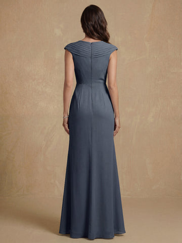Sheath/Column V-Neck Sleeveless Ruched Long Mother of the Bride Dresses