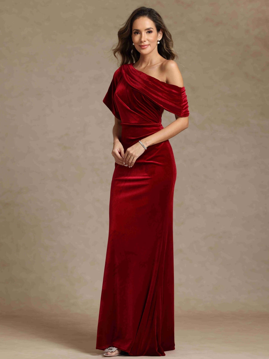 Velvet Sheath/Column One-Shoulder Short Sleeves Mother of the Bride Dresses