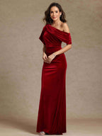 Velvet Sheath/Column One-Shoulder Short Sleeves Mother of the Bride Dresses