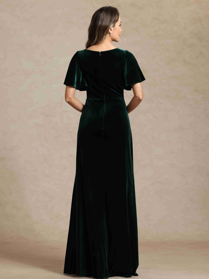 A-Line/Princess Crew Neck Short Sleeves Mother of the Bride Dresses With Sash