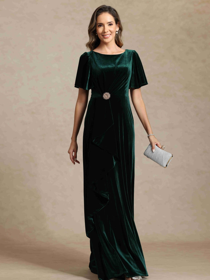 A-Line/Princess Crew Neck Short Sleeves Mother of the Bride Dresses With Sash