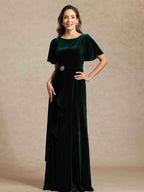A-Line/Princess Crew Neck Short Sleeves Mother of the Bride Dresses With Sash