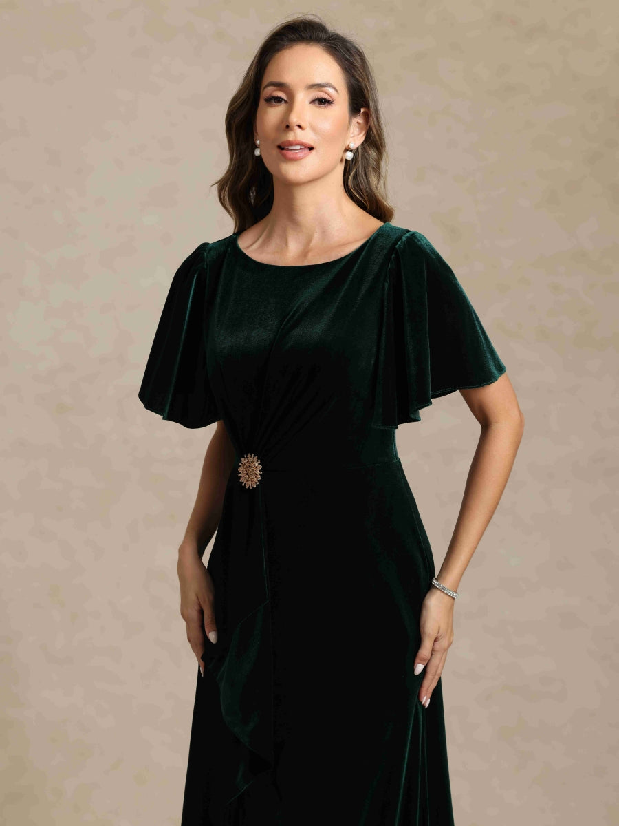 A-Line/Princess Crew Neck Short Sleeves Mother of the Bride Dresses With Sash