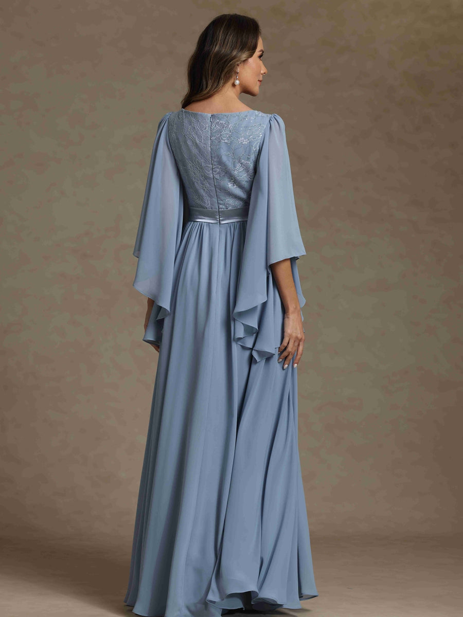 A-Line/Princess V-Neck Long Sleeves Long Mother of the Bride Dresses With Sash