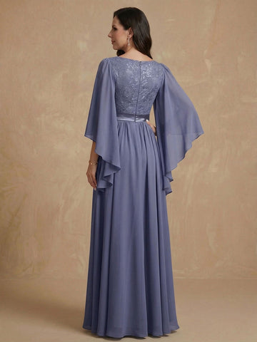 A-Line/Princess V-Neck Long Sleeves Long Mother of the Bride Dresses With Sash